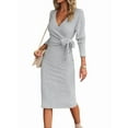 thumbnail image 1 of Women'S Long Sleeve Sweater Dress Side Split Bodycon Dresses Fall Midi Long Deep V Neck Fitted Spring, 1 of 8