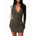 thumbnail image 1 of Women'S Long Sleeve Sweater Dress V Neck Bodycon Mini Fall Dresses Trendy Ribbed Ladies Winter Sweater Army Green L, 1 of 7