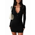 thumbnail image 1 of Women'S Long Sleeve Sweater Dress V Neck Bodycon Mini Fall Dresses Trendy Ribbed Ladies Winter Sweater Black L, 1 of 7