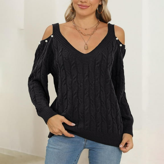 Women'S Long Sleeve Sweater Fashion Sexy Off The Shoulder Tops Casual Loose Shirt Oversized Knit Pullover Sweate Black S