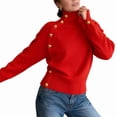 thumbnail image 1 of Women'S Long Sleeve Sweater with Gold Buttons Loose Fit Knitted Pullover Casual Tops Red S, 1 of 7