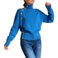 thumbnail image 1 of Women'S Long Sleeve Sweater with Gold Buttons Loose Fit Knitted Pullover Casual Tops Royal Blue M, 1 of 7