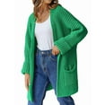 thumbnail image 1 of Women'S Long Sleeve Sweaters Coat Loose Knit Cable Open Front Cardigan Sweater Outerwear Coat with Pockets Green M, 1 of 5