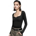 thumbnail image 1 of Women'S Long Sleeve T Shirts Sweetheart Neck - Slim Fit Going Out Tops Basic Tee Smoke Cloud Pro Collection Black S, 1 of 5