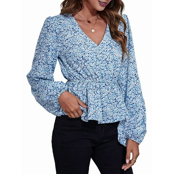 Women'S Long Sleeve Top Thin Pullovers V Neck - Sleeve Babydoll - Polyester Pull over Blue S