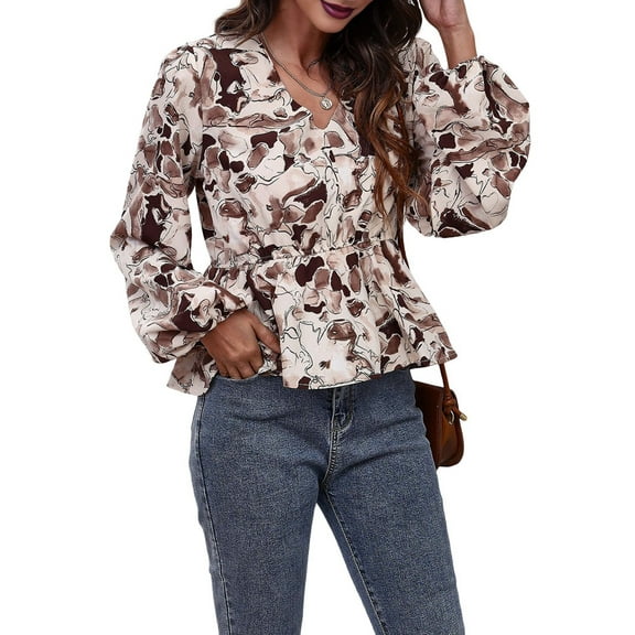 Women'S Long Sleeve Top Thin Pullovers V Neck - Sleeve Babydoll - Polyester Pull over Brown XL