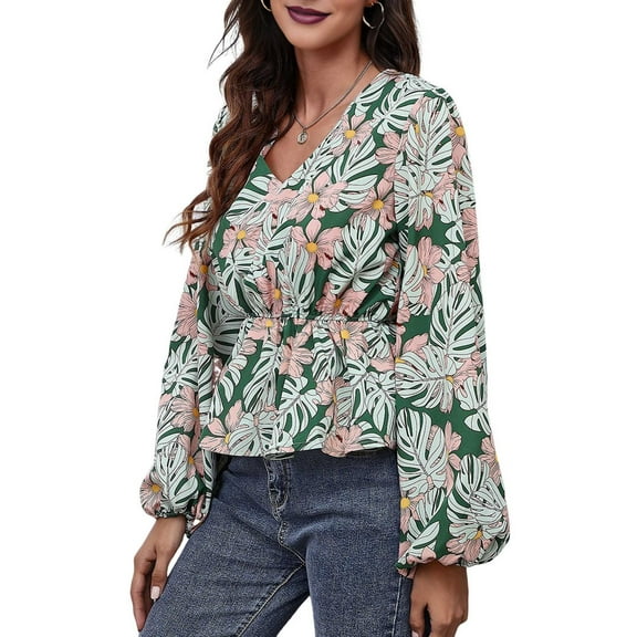 Women'S Long Sleeve Top Thin Pullovers V Neck - Sleeve Babydoll - Polyester Pull over Green L