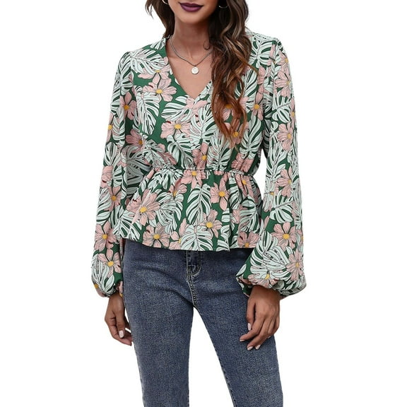 Women'S Long Sleeve Top Thin Pullovers V Neck - Sleeve Babydoll - Polyester Pull over Green S