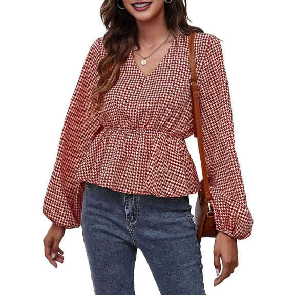 Women'S Long Sleeve Top Thin Pullovers V Neck - Sleeve Babydoll - Polyester Pull over Red L