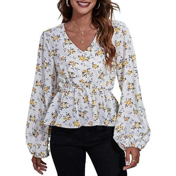 Women'S Long Sleeve Top Thin Pullovers V Neck - Sleeve Babydoll - Polyester Pull over Yellow S