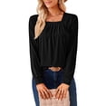 thumbnail image 1 of Women'S Long Sleeve Tops Dressy Casual Square Neck Pleated Work Blouse Fall Trendy Tunic Flowy Chiffon Shirts Black XXL, 1 of 9