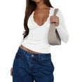 thumbnail image 1 of Women'S Long Sleeve Tops Going Out V Neck Crop Lace Mesh Slim Fitted Shirts White XL, 1 of 9