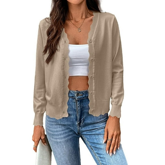 Women'S Long Sleeve V-Neck Button Down Cardigan Knit Shrugs Sweater Khaki S