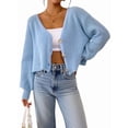 thumbnail image 1 of Women'S Long Sleeve V-Neck Button Down Rib Knit Cropped Cardigan Sweater  Blue L, 1 of 8