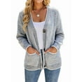 thumbnail image 1 of Women'S Long Sleeve V-Neck Contrast Color Button Knitted Sweater Fall Winter Pocket Cardigan Jacket Dark Gray L, 1 of 9