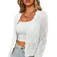 thumbnail image 1 of Women'S Long Sleeve V-Neck Knitted Cardigan Jacket Buttonless Knitted Shawl Sweater White L, 1 of 8