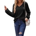 thumbnail image 1 of Women'S Long Sleeve V Neck Lantern Blouse Dressy Casual Ribbed Knit Tunics Loose Fit Fall Shirts 2025 Black L, 1 of 8