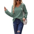 thumbnail image 1 of Women'S Long Sleeve V Neck Lantern Blouse Dressy Casual Ribbed Knit Tunics Loose Fit Fall Shirts 2025 Light Green XL, 1 of 8