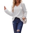 thumbnail image 1 of Women'S Long Sleeve V Neck Lantern Blouse Dressy Casual Ribbed Knit Tunics Loose Fit Fall Shirts 2025 White M, 1 of 8