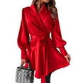 thumbnail image 1 of Women'S Long Sleeve V-Neck Tie Shirt Dress Casual A-Line Short Mini Dress Red S, 1 of 9