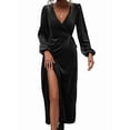 thumbnail image 1 of Women'S Long Sleeve Velvet Dress V Neck Holiday Cocktail Party Semi Formal Midi Dresses Black XL, 1 of 9