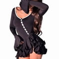 thumbnail image 1 of Women'S Long Sleeve Wedding Guest Dresses Sexy Deep V Neck Flare Ruffle Bodycon Dress Black (White Edges) M, 1 of 7