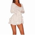 thumbnail image 1 of Women'S Long Sleeve Wedding Guest Dresses Sexy Deep V Neck Flare Ruffle Bodycon Dress White L, 1 of 8