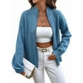 thumbnail image 1 of Women'S Long Sleeve Zippered Cardigan Sweater Crew Neck Top Zippered Knitted Jacket Blue L, 1 of 9