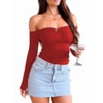 thumbnail image 1 of Women'S Long-Sleeved Off-Shoulder Hollow Tops for Going Out Y2K Autumn Fashion Club Tops Carnival Concert Wine Red XS, 1 of 7