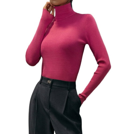 Women'S Long-Sleeved Shirt Autumn and Winter Fashion Basic Thermal Underwear Tops Rose Powder L