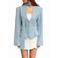 thumbnail image 1 of Women'S Long-Sleeved Suit Jacket, Solid Color V-Neck Scarf Slim Fit with Padded Shoulders Blue L, 1 of 6