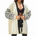 thumbnail image 1 of Women'S Long Sleeves Open Front Casual Leopard Print Knitted Sweater Cardigan Coat Outwear Milky XXL, 1 of 9