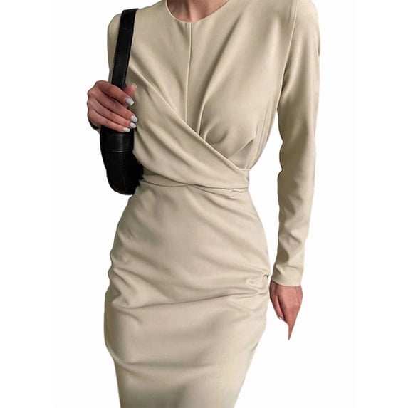 Women'S Long Sleeves Retro Style Fitted Waist Slimming Bodycon Dress Color S