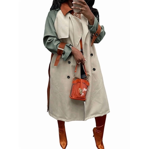 Women'S Long Trench Coat Double Breasted Classic Lapel Overcoat Trenchcoat with Belt Winter Peacoat Outwear Khaki S