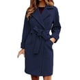 thumbnail image 1 of Women'S Long Trench Coat Elegant Lapel Jacket Casual Autumn and Winter Coat with Belt Dark Blue L, 1 of 5