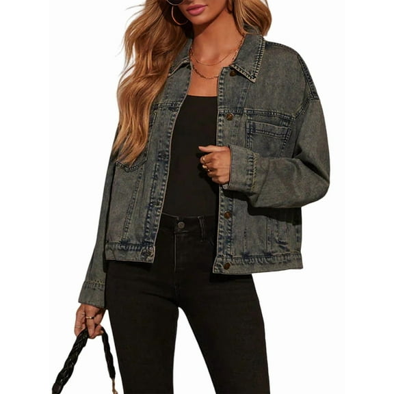 Women'S Loose Boyfriend Denim Jacket - Nostalgic Gray Grey XL