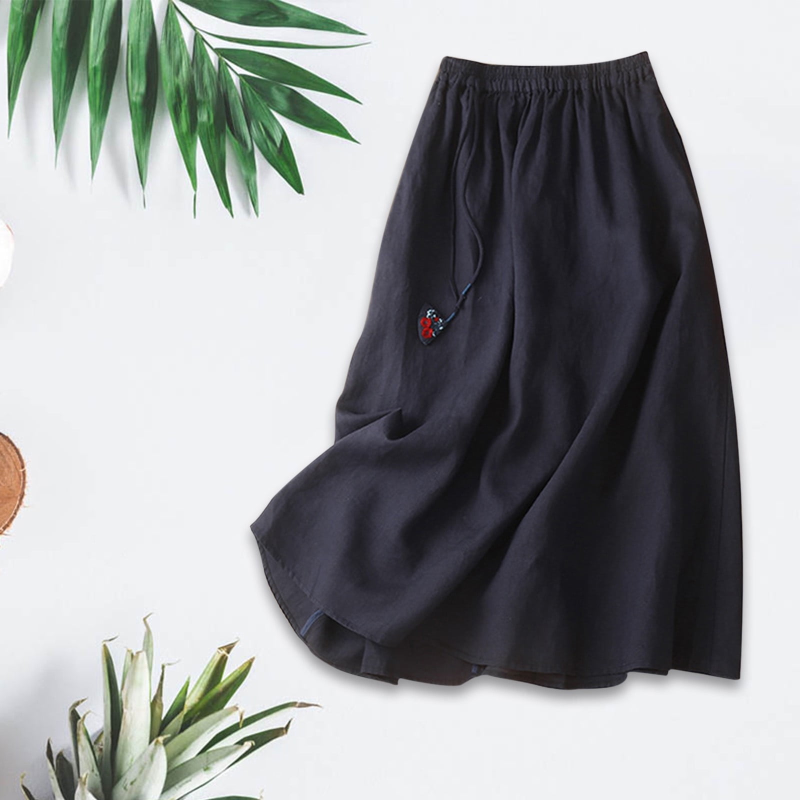 Women'S Loose Casual Skirt A Line Mid Length Half Skirt Linen Long Skirt Pleated Skirts Drawstring Skirt Crib Bed Skirts Womens Long Skirts Wrap Skirts for Women Long Bathing Suit Skirt Bottoms for