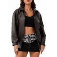 thumbnail image 1 of Women'S Loose Fashion Long Sleeve Lapel Oversized Faux Leather Jacket with Zipper Spring Fall Clothing Coffee L, 1 of 9