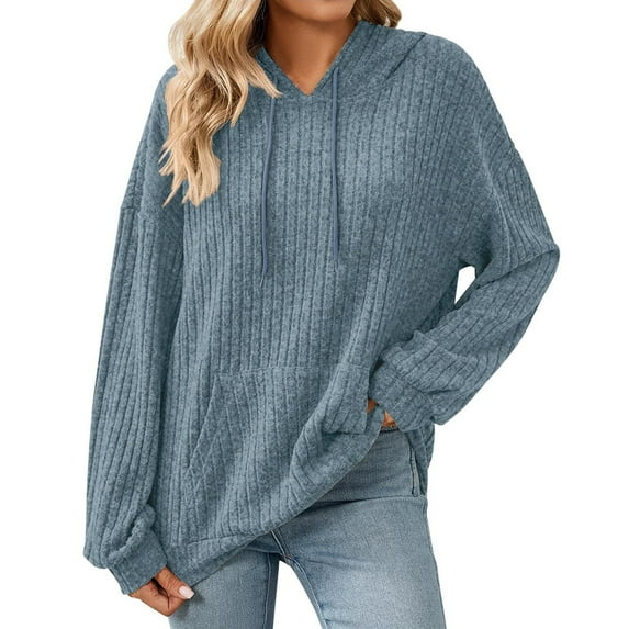 Women'S Loose-Fit Hooded Sweatshirt, Casual Streetwear Long Sleeve Pullover With Front Pocket & Drawstring Detail, Versatile All Season Comfort Wrm Tops Sweaters Pullover (XL, Blue) ZMTing