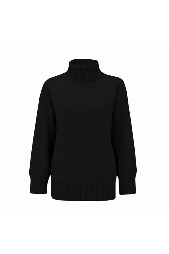 Women'S Loose Long-Sleeved Solid Color Sweater Classic Autumn and Winter Sweater Black L