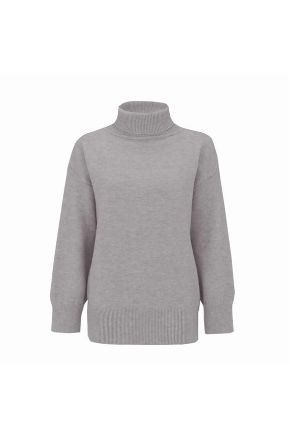 Women'S Loose Long-Sleeved Solid Color Sweater Classic Autumn and Winter Sweater Light Gray L
