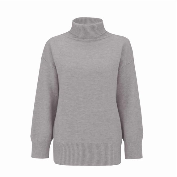 Women'S Loose Long-Sleeved Solid Color Sweater Classic Autumn and Winter Sweater Light Gray L