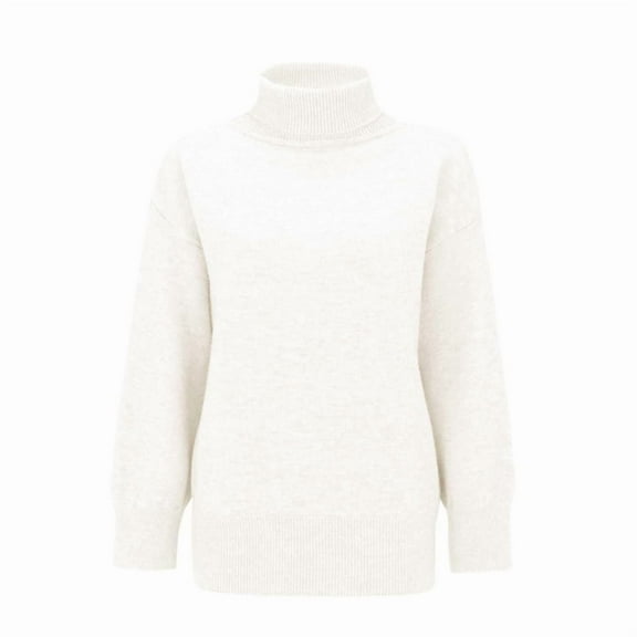 Women'S Loose Long-Sleeved Solid Color Sweater Classic Autumn and Winter Sweater White M