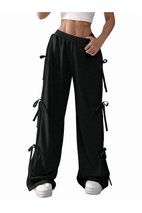 Women'S Loose Sweatpants Elastic Waist Casual Wide Leg Pants with Pockets Y2K Travel Pants Black L