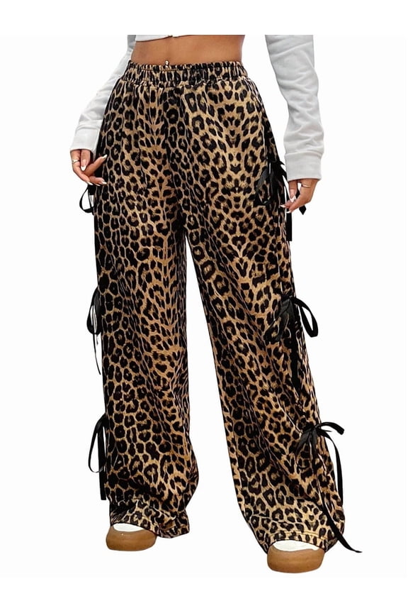 Women'S Loose Sweatpants Elastic Waist Casual Wide Leg Pants with Pockets Y2K Travel Pants Leopard Print S