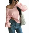 thumbnail image 1 of Women'S Loose V-Neck Long Sleeve Soft Ribbed Knit Pullover Top Solid Color Comfortable Casual Sweater Pink XL, 1 of 5