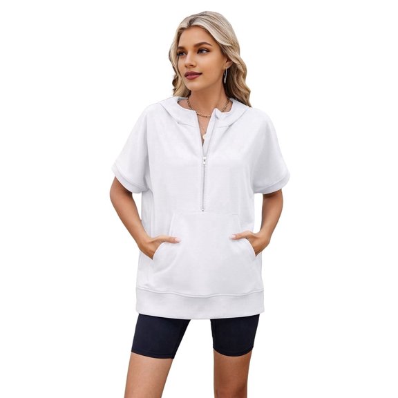 Women'S Loose Zip Hooded T-Shirt White M