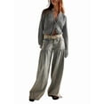 thumbnail image 1 of Women'S Lotus Tube Jeans Mid Rise Baggy Wide Leg Jeans Ruffle Pleated Denim Pants with Drawstring Grey M, 1 of 5
