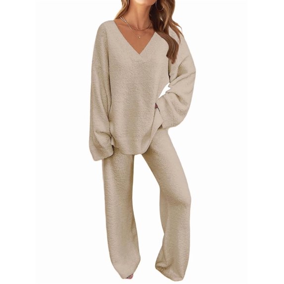 Women'S Lounge Sets Fall Fashion 2 Piece Outfits Sweater Pajama Set Fuzzy Loungewear Matching Winter Clothes Camel Color XS