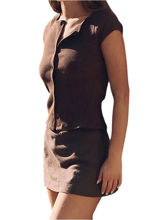 Women'S Low Waist Casual Micro Mini Skirt Short A Line Skirts Summer Beach Outfits Brown M